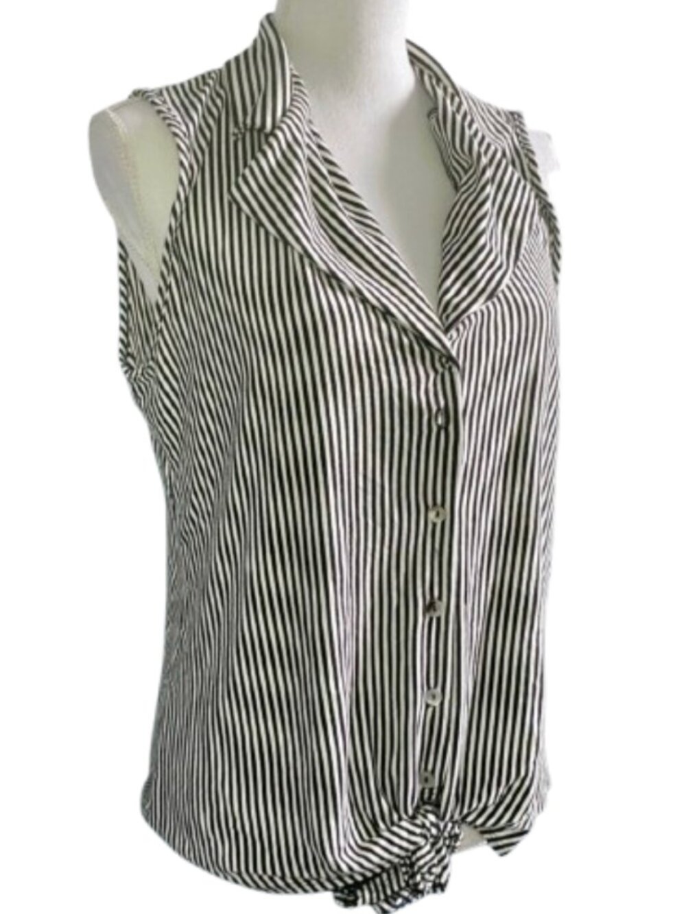 KIM & CAMI Black White Stripe Button Tie Knot Sleeveless Blouse Tank Top S 2010s